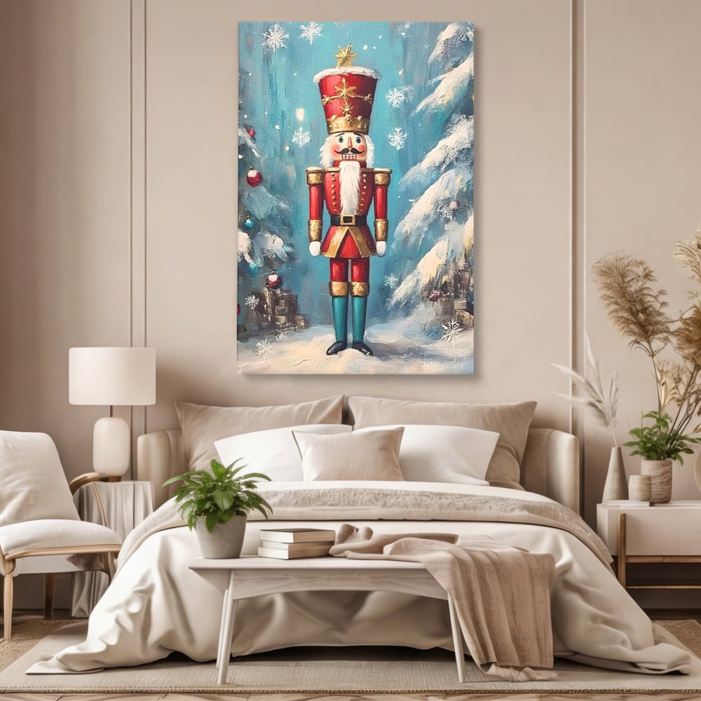 Tablou canvas cu tablou canvas cu spargator de nuci, fara rama, pe sasiu de lemn, pe perete intr-un dormitor